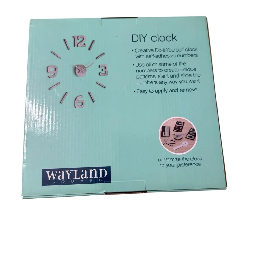 Wayland Square | Silver DIY Wall Clock Self Adhesive New In Box Design Decor